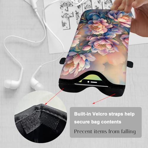 Image of Neoprene Cell Phone Sleeve Pouch Case Bag with Crossbody Strap Neck Lanyard for Women 7.1 X 3.9 in Rich Flower