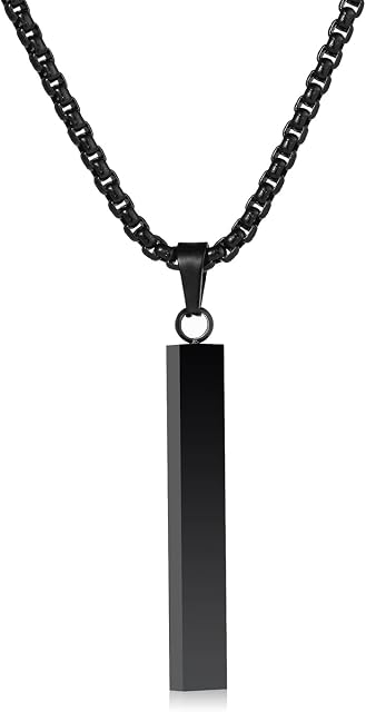 Bar Pendant Necklace For Men Stainless Steel Box Chain Pendant Mens Necklace Jewelry Length 22inch
