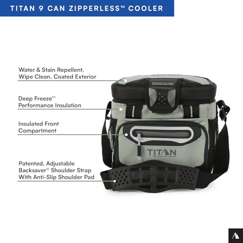Titan by Arctic Zone 9 Can Zipperless Soft Cooler with HardBody Liner, Seagrass