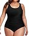 Daci Women Black Plus Size One Piece Swimsuit Backless Tummy Control Ruched Bathing Suit 20 Plus