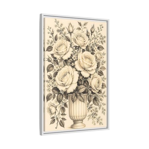 Bouquet de roses vintage sur toile encadrée, cadeau idéal crémaillère ou salon