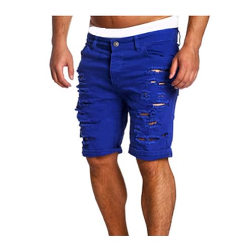 Pantalones cortos de mezclilla desgastados hombre azul real con roturas L