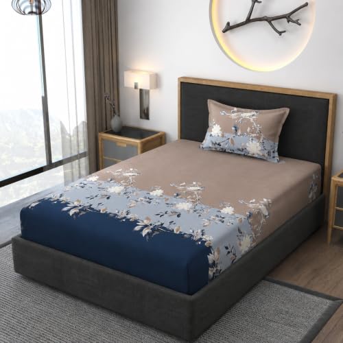 Image of Vaini Premium Heavy Cotton Elastic Fitted Bedsheets with 1 King Size Pillow Covers || Single Bed with All Around Elastic 350 TC || 36 x 78 x 6 Inch Single Size Fitted || :- Blue Tricolor