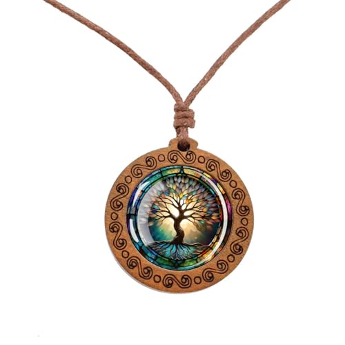 Tied By Love Boho Classic Spiritual Tree Of Life Wooden Pendant Necklace Mens Womens Jewellery Adjustable Rope Chain Punk Boho Neckwear Jewellery Unisex Gift 45cm - 86cm Faux Leather Chain (Classic)