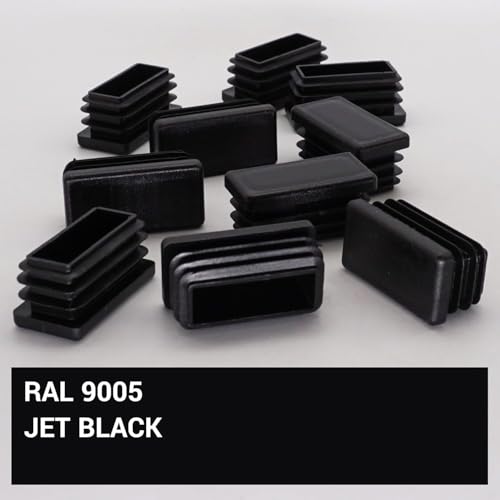 Image of (Pack of 10) Rectangular Plastic Plugs 25 /32 inch x 1-9 /16 inch (20 x 40 mm), Matt Plugs, Tube Inserts, Fence Post Caps, Jet Black RAL 9005