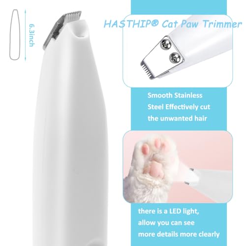 Image of HASTHIP Cat Dog Trimmer for Paw, Small Area Hair Trimmer & Nail Grinder | With LED Light, Low Noise, USB Rechargeable, Pen Shape Design, 2 Interchangeable Bits, Pen Shape Design