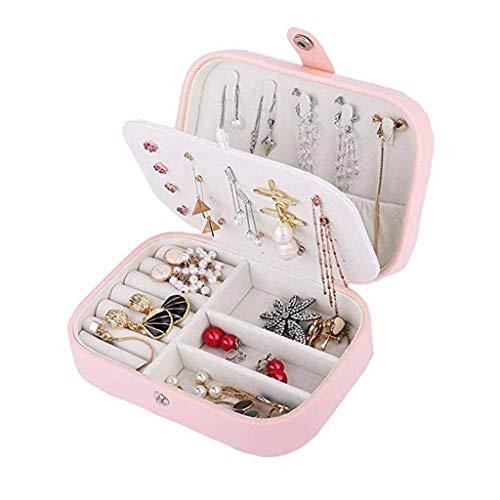 BTYAY Jewelry Box for Women Doubel Layer Travel Jewelry Organizer for Necklace Earring Rings PU Leather Jewelry Holder Case (Color : Pink)