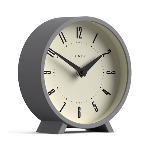 JONES CLOCKS® Venus デスククロック | モダンラウンドデザイン | グレー | スタイリッシュでレトロな外観 棚、テーブル、マントル、ベッドサイド用