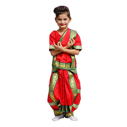 Image of ITSMYCOSTUME Bharatnatyam Costume Dress for Girls Set of 4(Bottom,Blouse,Hip Cloth & Anchal) Classical Dance dress for Kids