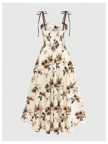 Image of SHENHE Women's Floral Bustier Corset Dress Tie Shoulder Smocked Flowy Boho Long Dress Sundress