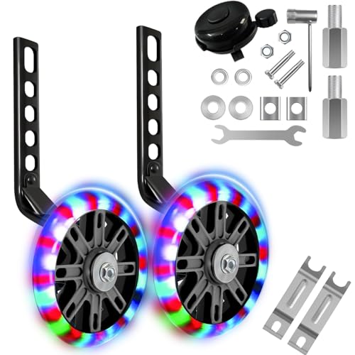 WUBAYI Verstellbare Fahrrad-Stabilisatoren für Kinderfahrräder, 30,5 cm, 30,5 cm, 40,6 cm, 45,7 cm, 50,8 cm, mit leisem Blitz und Stabilisator, montiertes Set, Kinder-Fahrradstützräder für sicheres