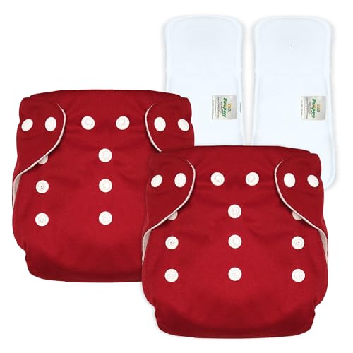 Image of Bumper Baby Reusable Cloth Diaper with Insert Pad | Leak-Proof, Super Absorbent & Ultra Soft | Adjustable & Washable Cloth Diaper | Prevent Rashes | Freesize 5-17Kg | (3M-3Y), Pack of 2, Red