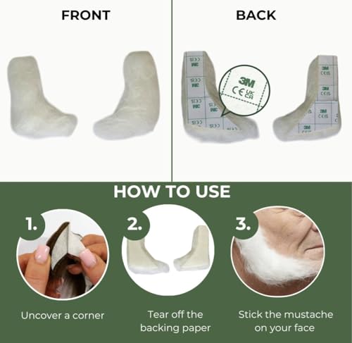 Selbstklebender L Shaped Sideburns Gefälschte Hammelkoteletts, Neuheit, Falsche Gesichtsbehaarung, Kostümzubehör für Erwachsene, Weiß Farbe