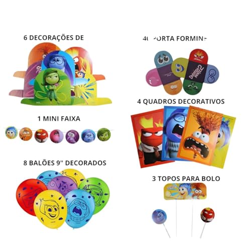 Decoração Aniversário Divertidamente Kit Festa Fácil Completo pra Menino ou Menina Com 62 Enfeites