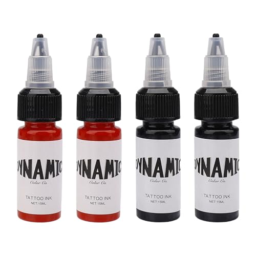 Tattoo Ink Black 2pcs Red 2pcs Dynamic Tattoo Ink Tattoo Supplies for Colouring and Mixing Vibrant Sterilized Vegan Safe and Long Lasting(15ml/Bottle)