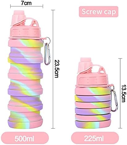 Collapsible Water Bottles 4 pack Travel Water Bottle Portable Hiking Water Bottle with Leak proof Twist Cap 500ML Reusable BPA Free Silicone Water Bottles. (Black+Purple+Blue+Pink)