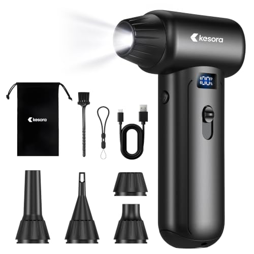 Kesora Compressed Air Duster, 11K RPM Stepless Speed Mini Turbo Fan with LED Display & Lighting Lamp, Cordless Dust Remover for PC Keyboard, Outdoor, Camera Lens, Computer Case, Air Bed, Black - image 1