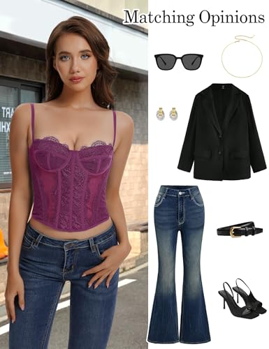 Image of Lace Corset Tops for Women Sexy Bustier Top | Adjustable Straps, 3-rows Back Hooks, Soft, Slim Fit, Going Out Top for Party /Concerts /Date Night /Halloween