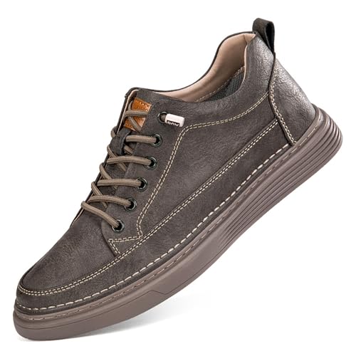Zapatillas deportivas de moda for hombre con diseño de refuerzo de altura y cierre de cordones for vestir de forma informal en beige, negro, gris y caqui.(Gray,46 EU)