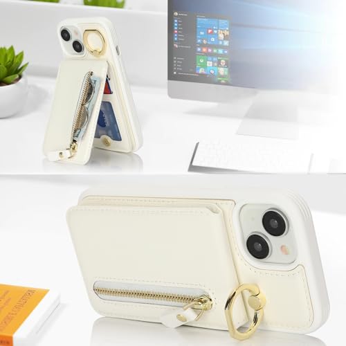 Image of iPhone 13 case with Card Holder, iPhone 13 Phone Case Wallet for Women magsafe Compatible Wallet Detachable 2-in-1 for Men-White