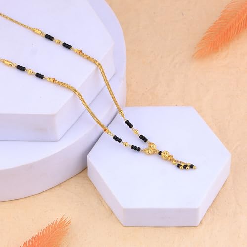 Image of MAIRA 1gm Micron 925 Sterling Silver 18K Gold Plated Hypoallergenic Black Beads Kala Mani Mangalsutra | Tanmaniya | Chandi Necklace Jewellery | Pure Silver Gift for Women