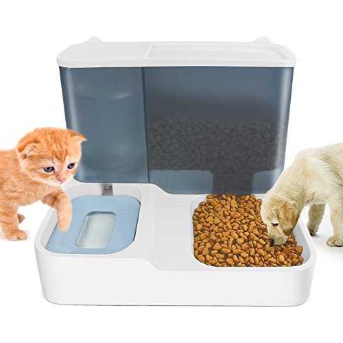 OBOVO Juego de Comedero Automático para Gatos, Dispensador de Agua y Comida por Gravedad 2 en 1 para Perros y Gatos Pequeños (Azul) Cover