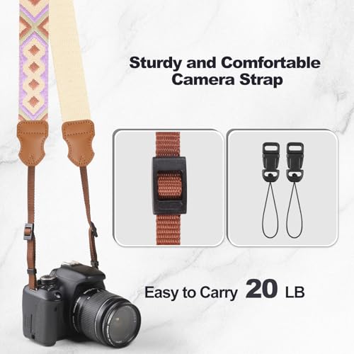 Image of Universal Camera Strap - Camera Neck Strap, Adjustable Shoulder Straps Compatible with Canon, Fujifilm, Nikon, Olympus, Panasonic and other SLR and mirrorless cameras - Purple and Khaki Weave