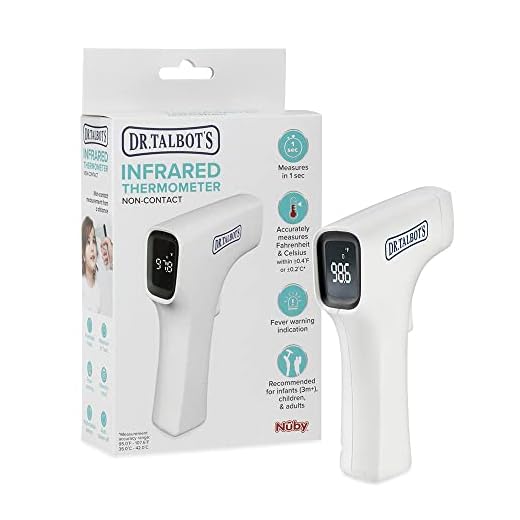 DrTalbots Nuby - Termómetro Infrarrojo Sin Contacto con Pantalla LED, Indicador de Advertencia de Fiebre, Lectura Precisa 1 S para Bebés, Niños, Adultos, Color Blanco