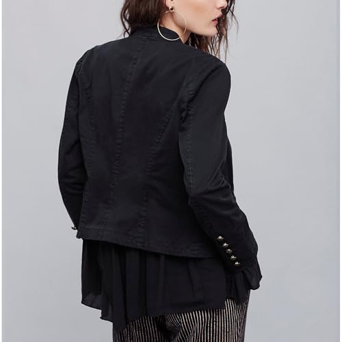 Women Casual Ruffles Jacket High Low Hem Steampunk Blazers Button up Romance Open Front Cotton Cardigan3