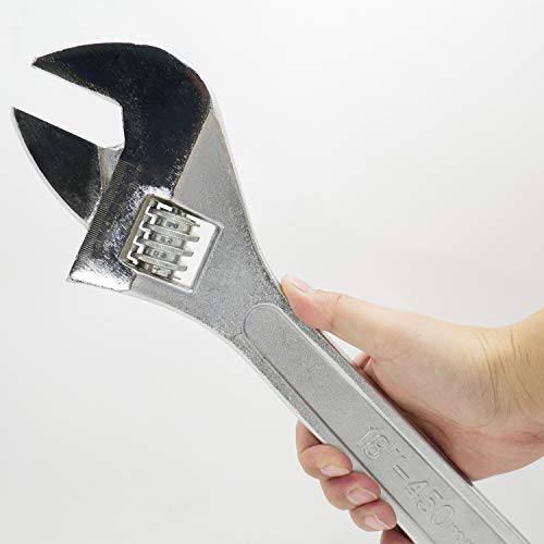 Image of Dr.Luck 18 Inch Sliver Adjustable Wrench, Drop Forged Steel Heat Treated Chrome-plated, Garage DIY Tool
