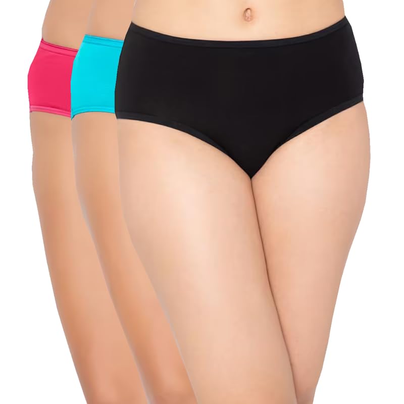 Cotton Solid Pack of 3 Hipster Panty - Smooth Elastic- Full Back Coverage (Colors May Vary)-image-23