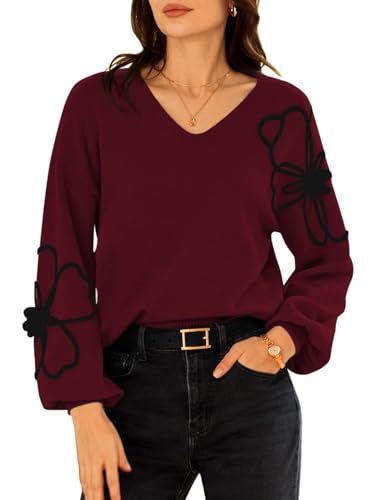 Pink Queen Women's Pullover Sweaters Casual Long Sleeve Oversized V