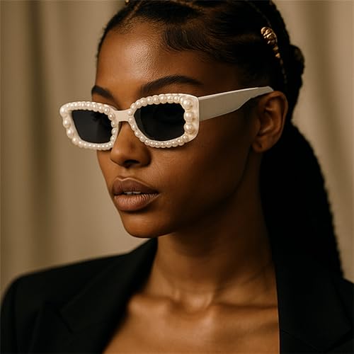 willochra Pearl Rectangular Candy colors Sunglasses Vintage Retro Diamond Narrow Square Rhinestone Party Sun Glasses UV4004