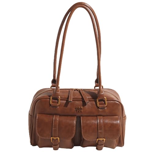 Leather Top Handle Bags for Women Top Handle Purse Retro Handbag Multi Pocket Satchel Bag Shoulder Bag Underarm Bag