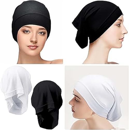 غطاء رأس للحجاب تحت الوشاح، حجاب إسلامي، قبعة صغيرة مبطنة مرنة بدون خياطة للنساء، بندانة لوشاح الرأس من جودتول (أسود)