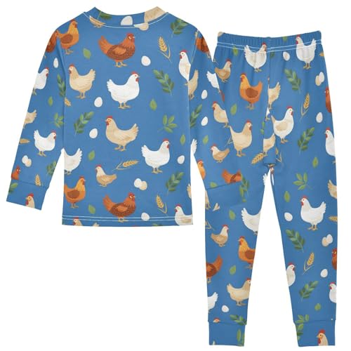 Pajama Sets Long Sleeve Chicken Eggs Leaves Wheat Soft Comfy Sleepwear 2 Piece PJS 3-8T3
