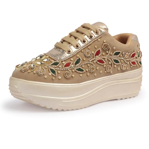 Image of Vendoz Women Hand Embroidery Wedding Party Bridal Sneakers 4032