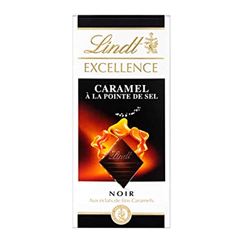Lindt Chocolate negro, extra fino, tradicional, con granos de caramelo, azúcar caramelizado y flor de sal – la tabla de 100 g