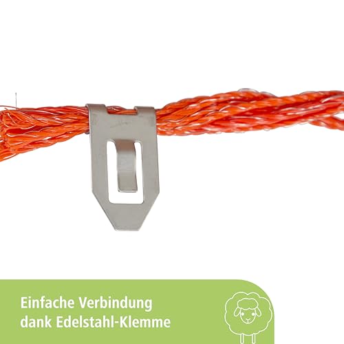 Kerbl Hobbyfarming Schafnetz ClassicNet, mobiler Weidezaun, Weidenetz, Doppelspitze, orange, 50m x 108cm, 13 Pfähle, 3 Jahre Garantie auf UV-Stabilität