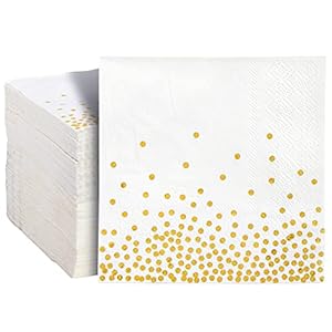 Servilletas de Cóctel desechables (Paquete de 100) – Servilletas de papel desechables para fiestas, suministros para almuerzos – Con diseño de confetti dorado – 3 capas, 12,7 cm x 12,7 cm dobladas