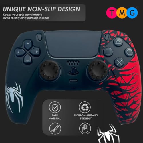 Image of TMG PS5 Controller Skin Spider-Man Theme Silicone Special Edition Protective Skin Case Cover for PS5 Controller with 2 Thumb Grip Caps (White /Red)