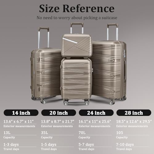 Luggage Set 4 Piece with Spinner Wheel, TSA Approved Expandable Hardshell Suitcase, Lightweight Travel Family Set for Men and Women(Champagne)2
