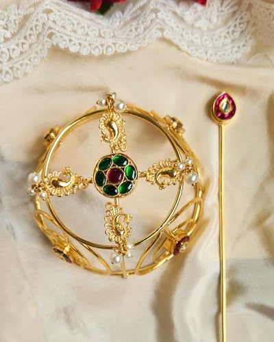 Image of Hair Bun Cage Accessory for Women | Handcrafted Brass Juda Cover with Stick | Anti-Tarnish Traditional Hair Accessory for Wedding & Festive (Padma Hair Bun (Golden))