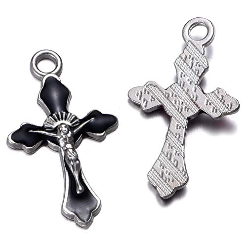 80Pcs Mixed Jesus Cross Charms Silver Enamel Alloy Crucifix Pendants Beads For Diy Crafting Jewelry Making Necklace Bracelet 31Mmx17Mm(A516) #TOP3