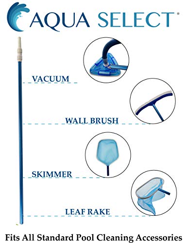 Aqua Select 5-15 Foot Telescoping Pool Vacuum Pole | Aluminum Pole for Skimmers Brushes Vacuums | Expandable Swimming Pool Pole | Attach to Pool Brushes, Nets and Skimmer Nets