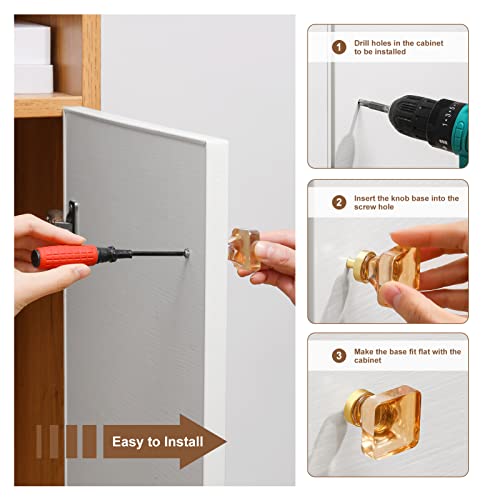 Coolnews 8 Pack Crystal Glass Drawer Knobs Brushed Brass/Gold Cabinet Knobs Square Dresser Knobs And Pulls For Kitchen Cupboard 1-3/8 Inch #TOP4