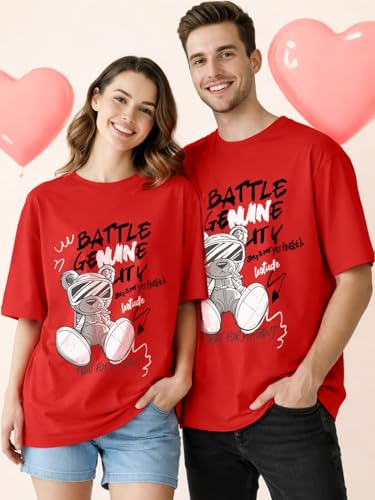 Image of LEOTUDE Couple Combo Men's Oversized T-Shirt & Women's Drop Shoulder Tshirt
