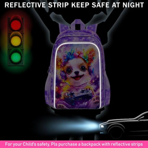 Image of CCJPX 3Pcs Dog Backpack for Girls, 16 inch Kids Sequin Bookbag with Lunch Box, Cute Water Resistant Schoolbag for Preschool Kindergarten Toddler(Purple)