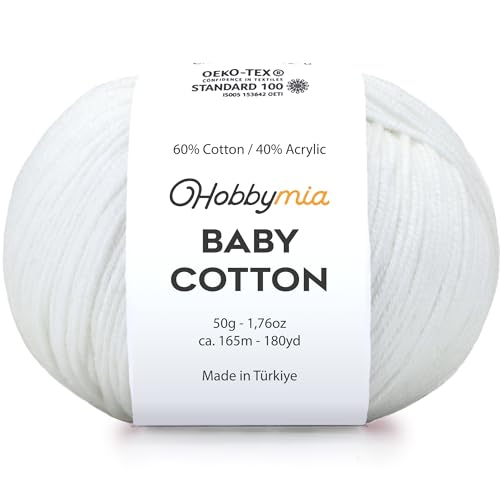 Image of Baby Cotton Blend Yarn - Soft Sport Weight Yarn for Crochet & Amigurumi - 50g /180yds - 60% Cotton 40% Acrylic - Ideal for Baby & Knitting Proj.(White, 1 Ball)