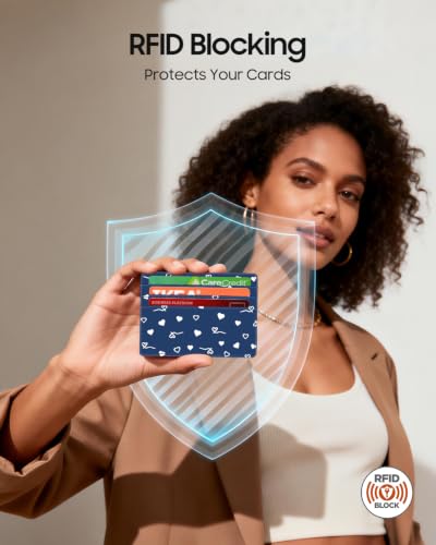 Image of FINTIE Slim Minimalist Front Pocket Wallet RFID Blocking Credit Card Holder | Card Cases with ID Window for Men Women, navy heart
